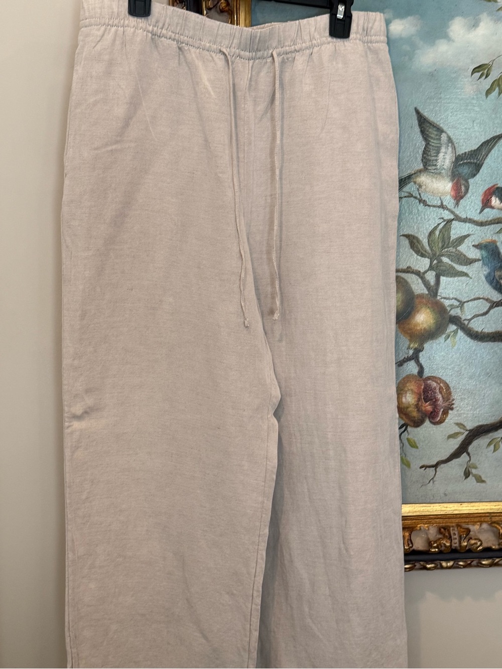 H&M Wide Leg Drawstring Pants in Flax color
